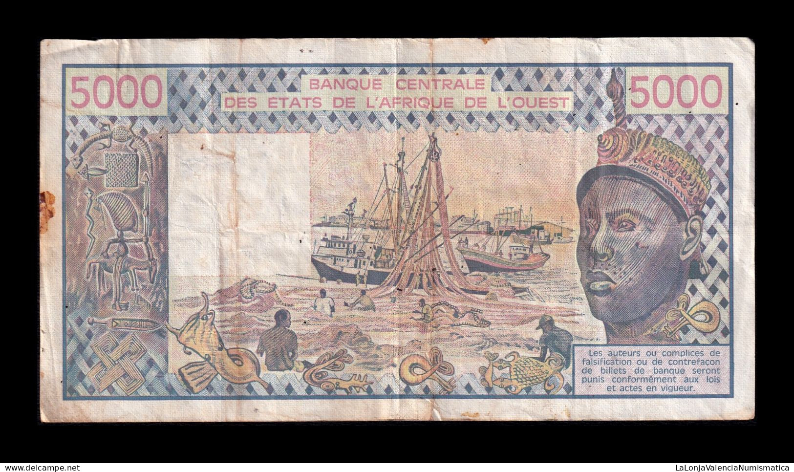 West African St. Burkina Faso 5000 Francs 1990 Pick 308Cn Bc/Mbc F/Vf - West African States