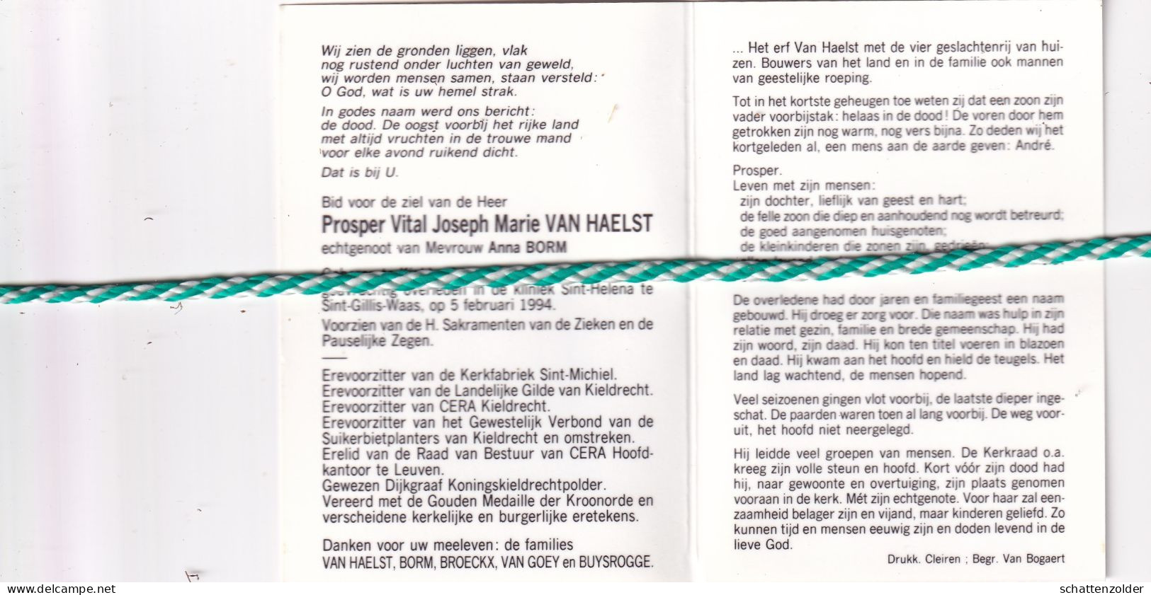 Prosper Vital Joseph Van Haelst-Borm, Kieldrecht 1904, Sint-Gillis-Waas 1994. Foto - Obituary Notices