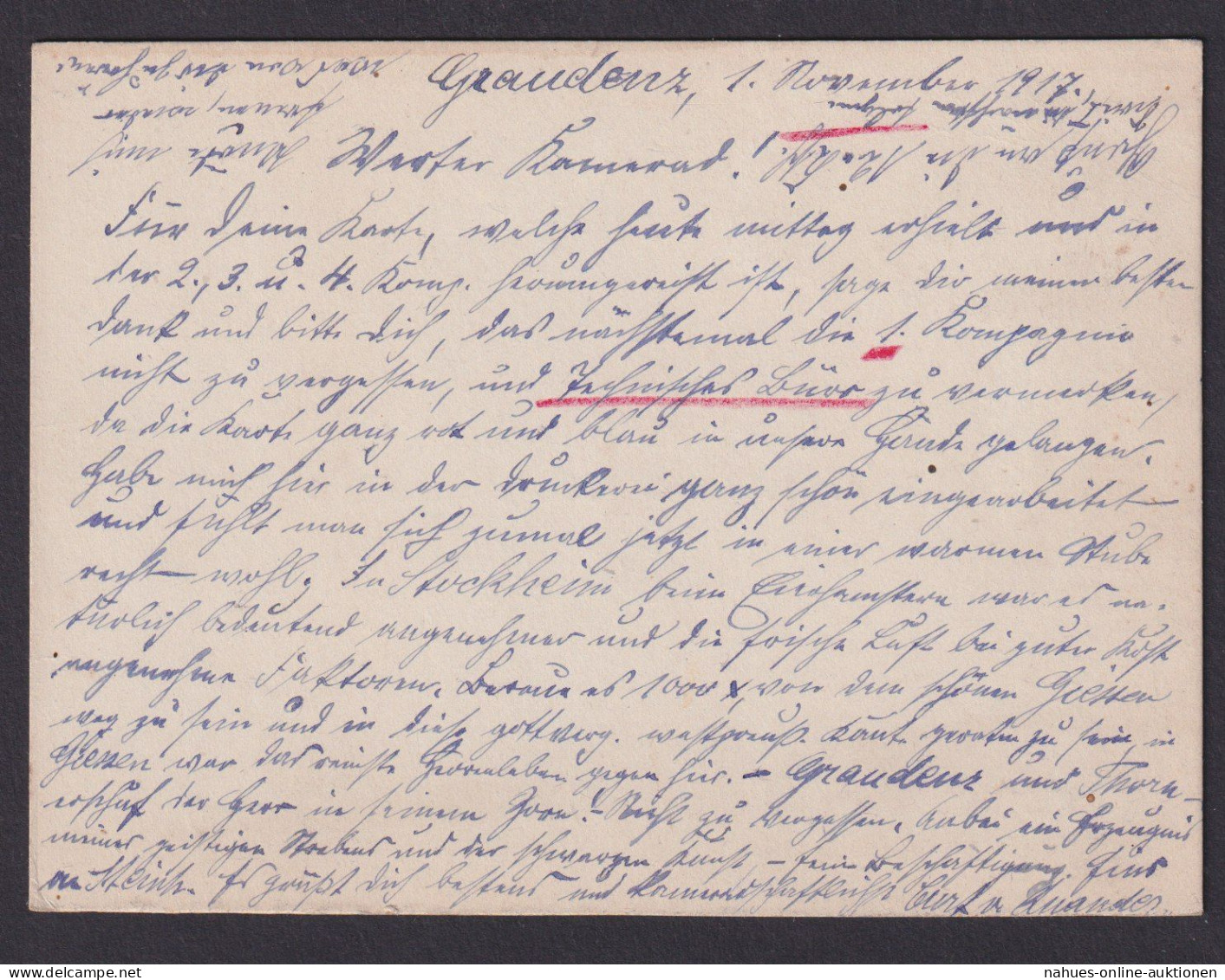 Postkarte Ab Graudenz Westpreußen Deutsche Ostgebiete V. Curt V. Quander - Briefe U. Dokumente