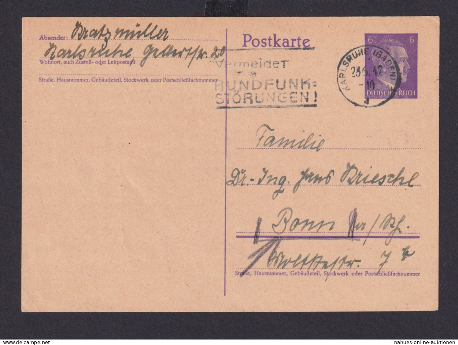 Ganzsache Karlsruhe Baden Württemberg Deutsches Reich Drittes Reich Karte SST - Covers & Documents