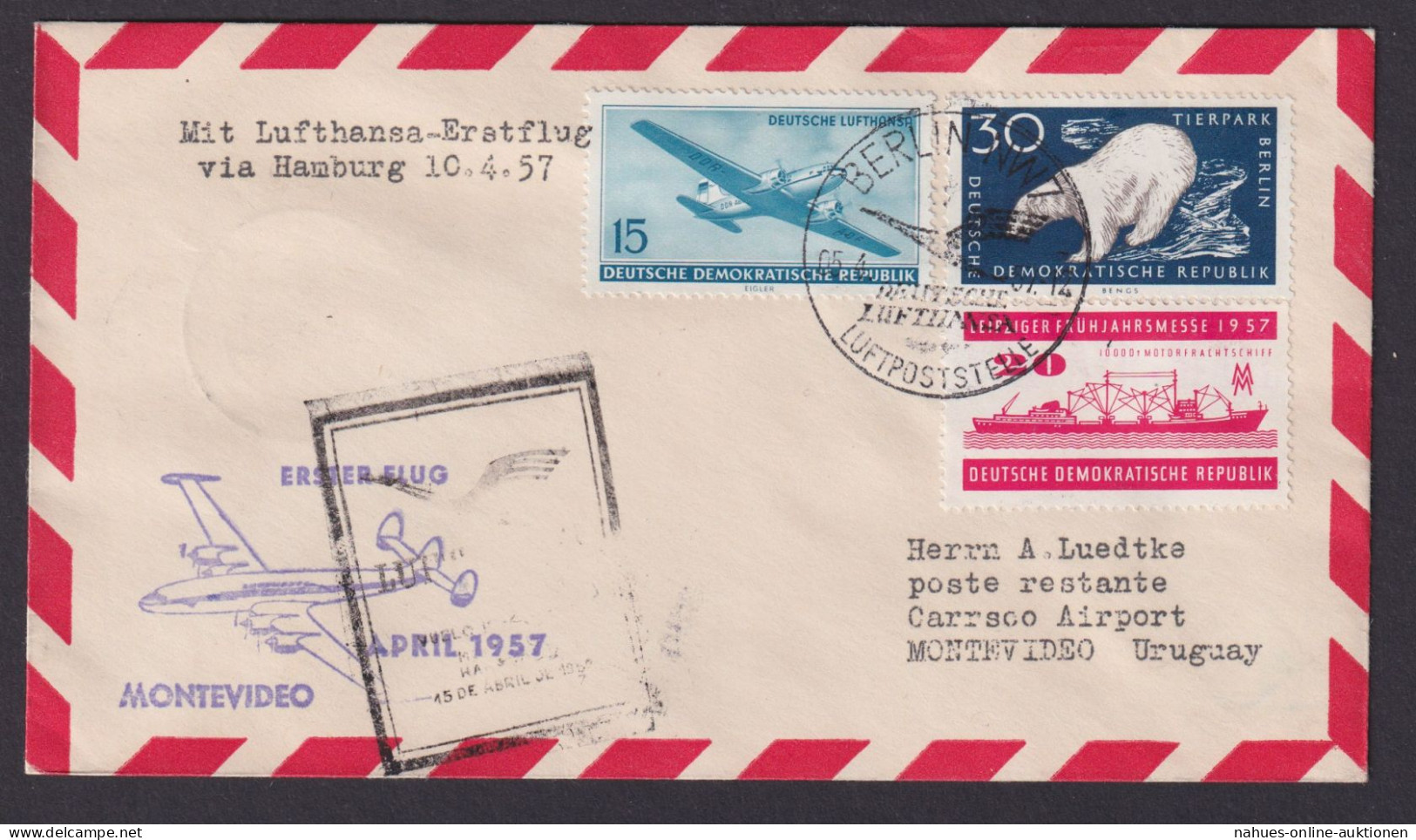 Flugpost Brief Air Mail Lufthansa Erstflug Via Hamburg DDR Montevideo Uruguay - Lettres & Documents