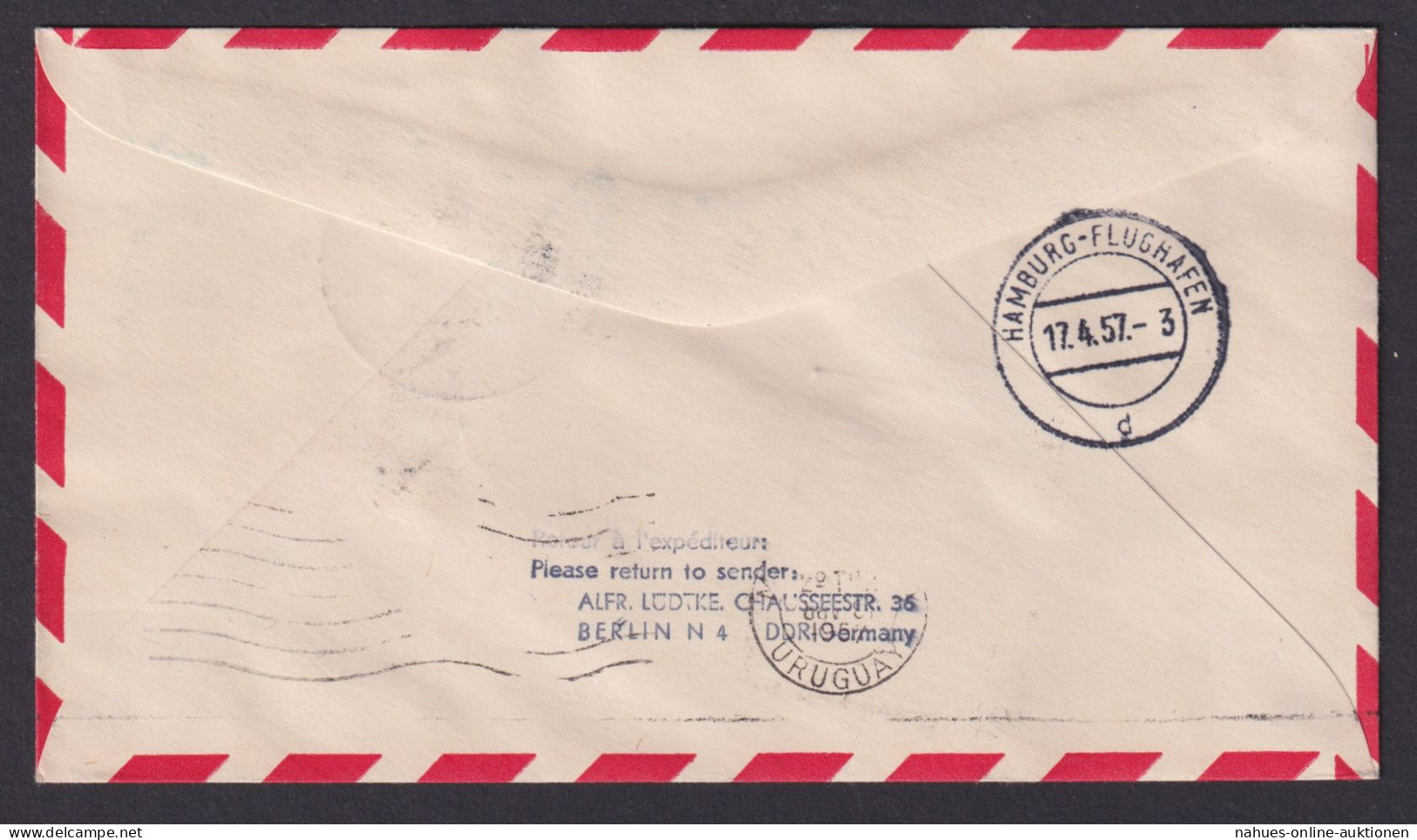 Flugpost Brief Air Mail Lufthansa Erstflug Via Hamburg DDR Montevideo Uruguay - Storia Postale