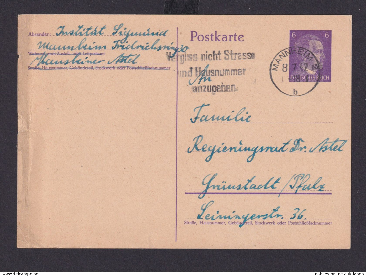 Ganzsache Mannheim Baden Württemberg Deutsches Reich Drittes Reich Karte - Covers & Documents