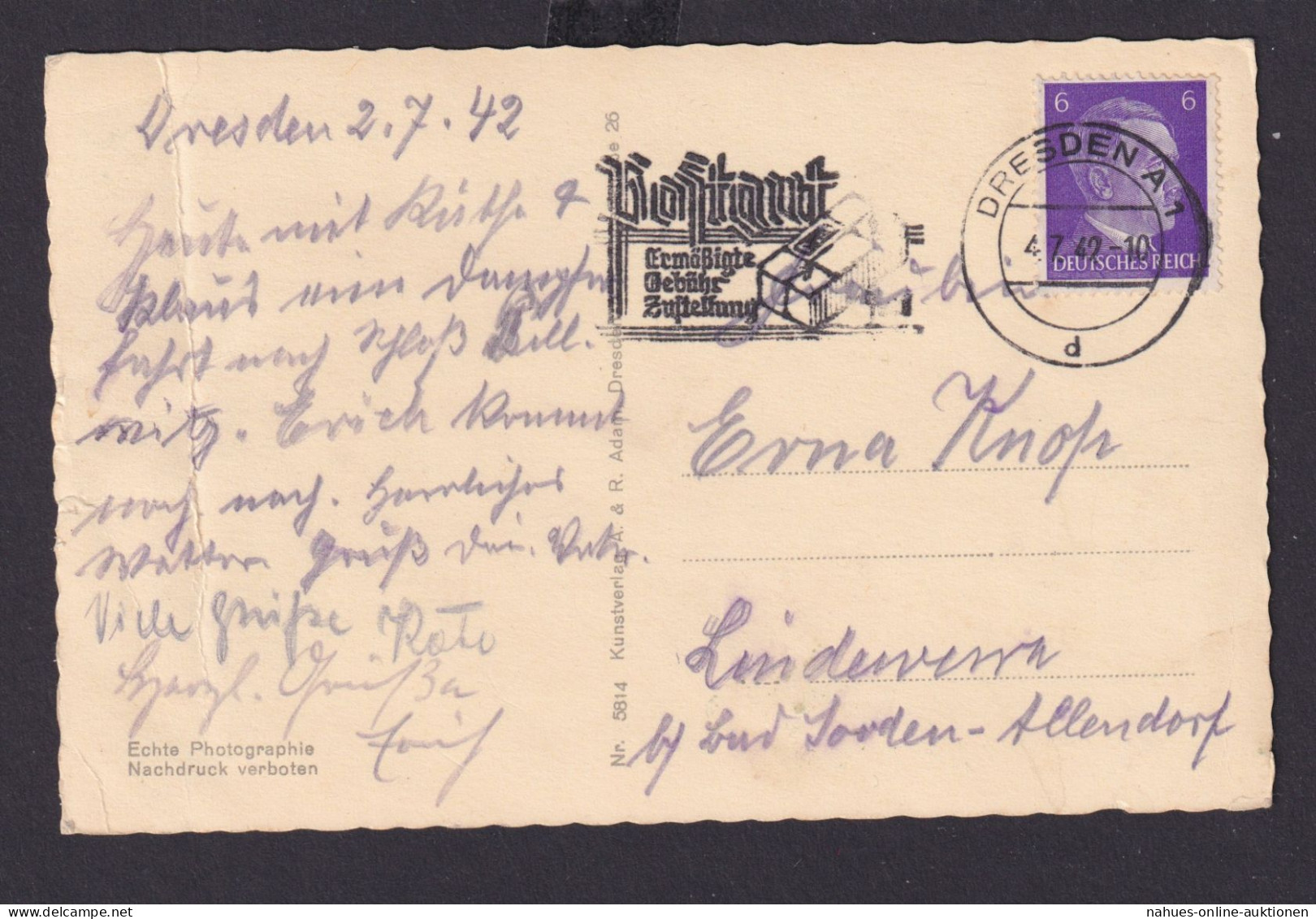 Dresden Sachsen Deutsches Reich Drittes Reich Ansichtskarte Postsache SSTPostgut - Briefe U. Dokumente