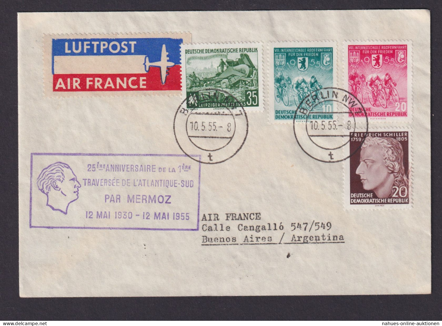 Flugpost Brief Air Mail Air France Frankreich Inter. DDR Zuleitung Buenos Aires - Briefe U. Dokumente