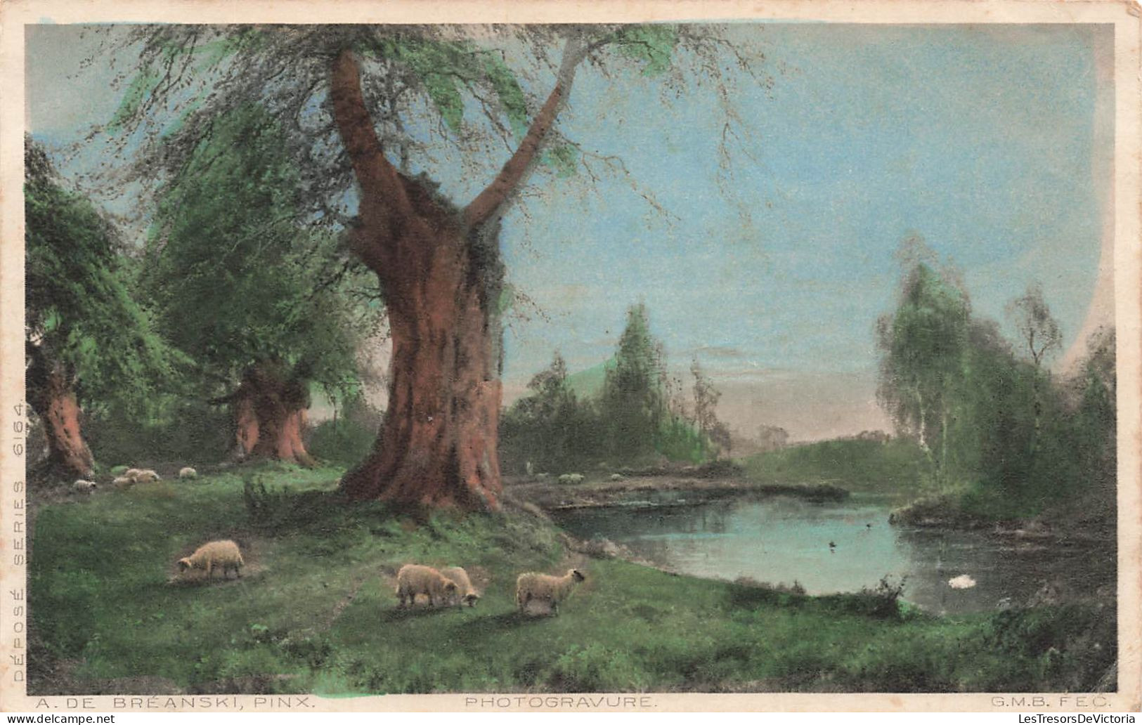 PEINTRES & TABLEAUX - Alfred De Bréanski - Paysage - Moutons - Forêt - Carte Postale Ancienne - Schilderijen