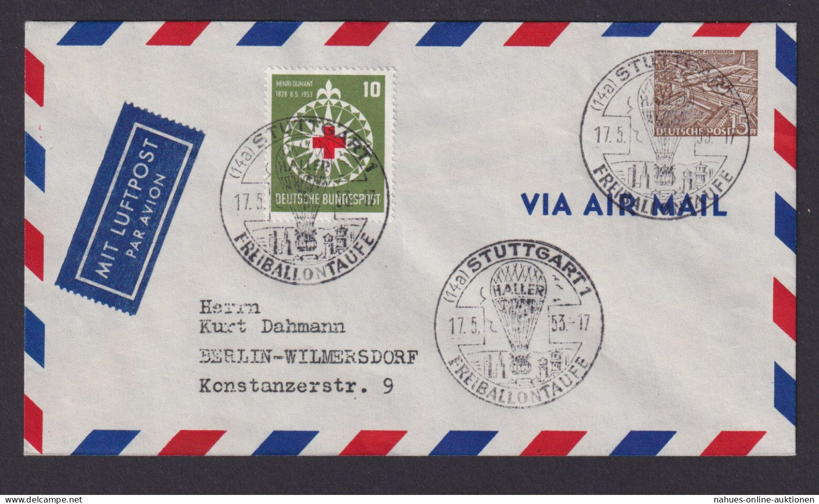 Ballon Flugpost Brief Air Mail Tolle Privatganzsache Bauten Mit 3 Schönen SST - Storia Postale