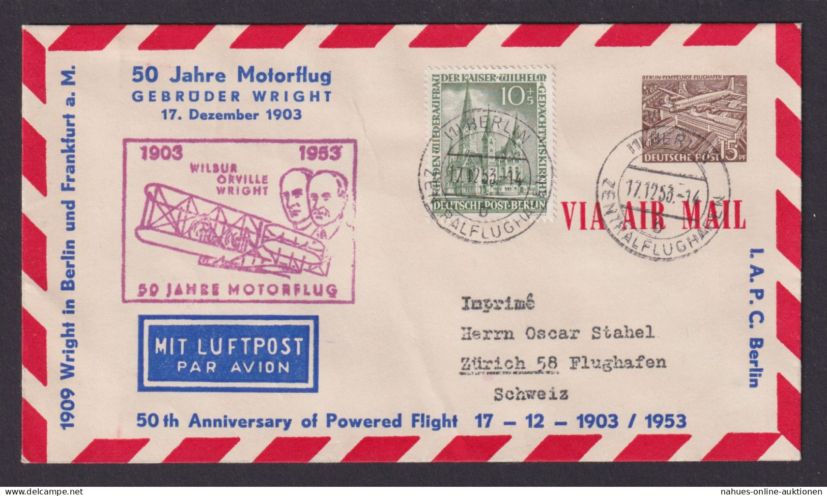 Flugpost Air Mail Gute Berlin Privatganzsache Mit ZUF Gedächtniskirche 107 50 J. - Covers & Documents