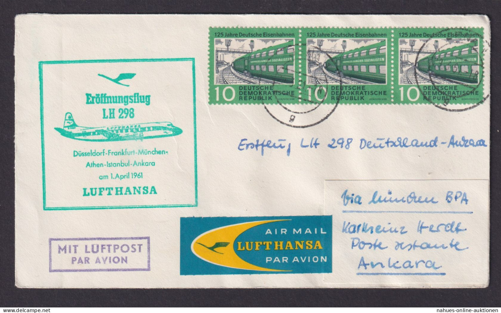 Flugpost Brief Lufthansa Eröffnungsflug Düsseldorf Athen Istanbul Ankara - Storia Postale