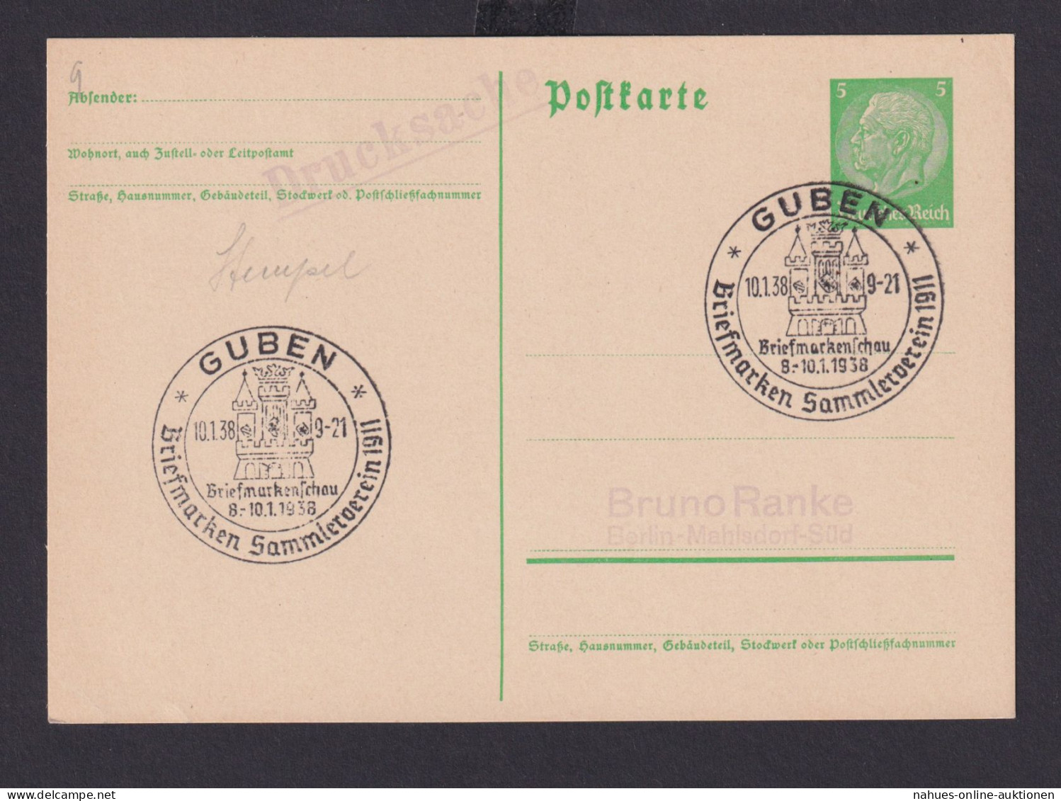 Ganzsache Guben Brandenburg Deutsches Reich Drittes Reich Karte Philatelie SST - Lettres & Documents