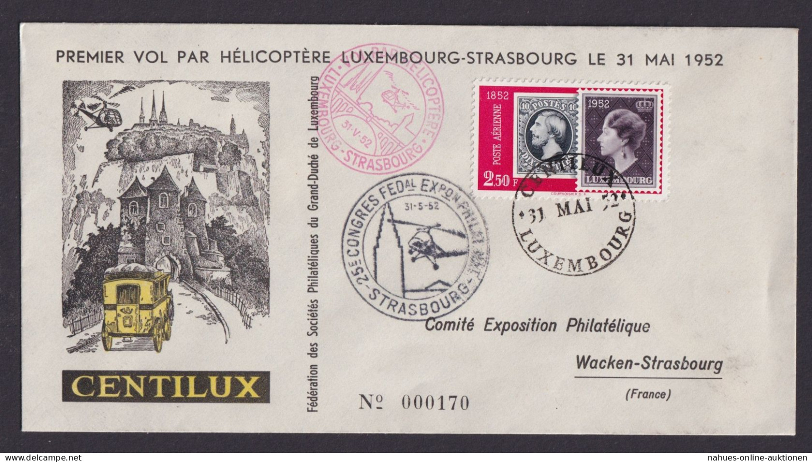 Helikopter Flugpost Brief Air Mail Luxemburg Strassburg Nach Wacken Strasbourg - Brieven En Documenten