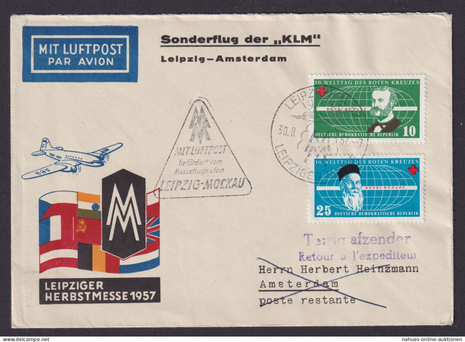 Flugpost Brief Air Mail KLM Sonderflug Leipzig Amsterdam Auf Tollem Umschlag - Cartas & Documentos
