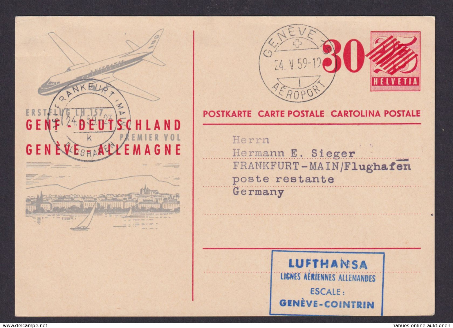 Flugpost Brief Air Mail Schweiz Portoerhöhung 30 A. 25 Privater Zudruck Erstflug - Storia Postale
