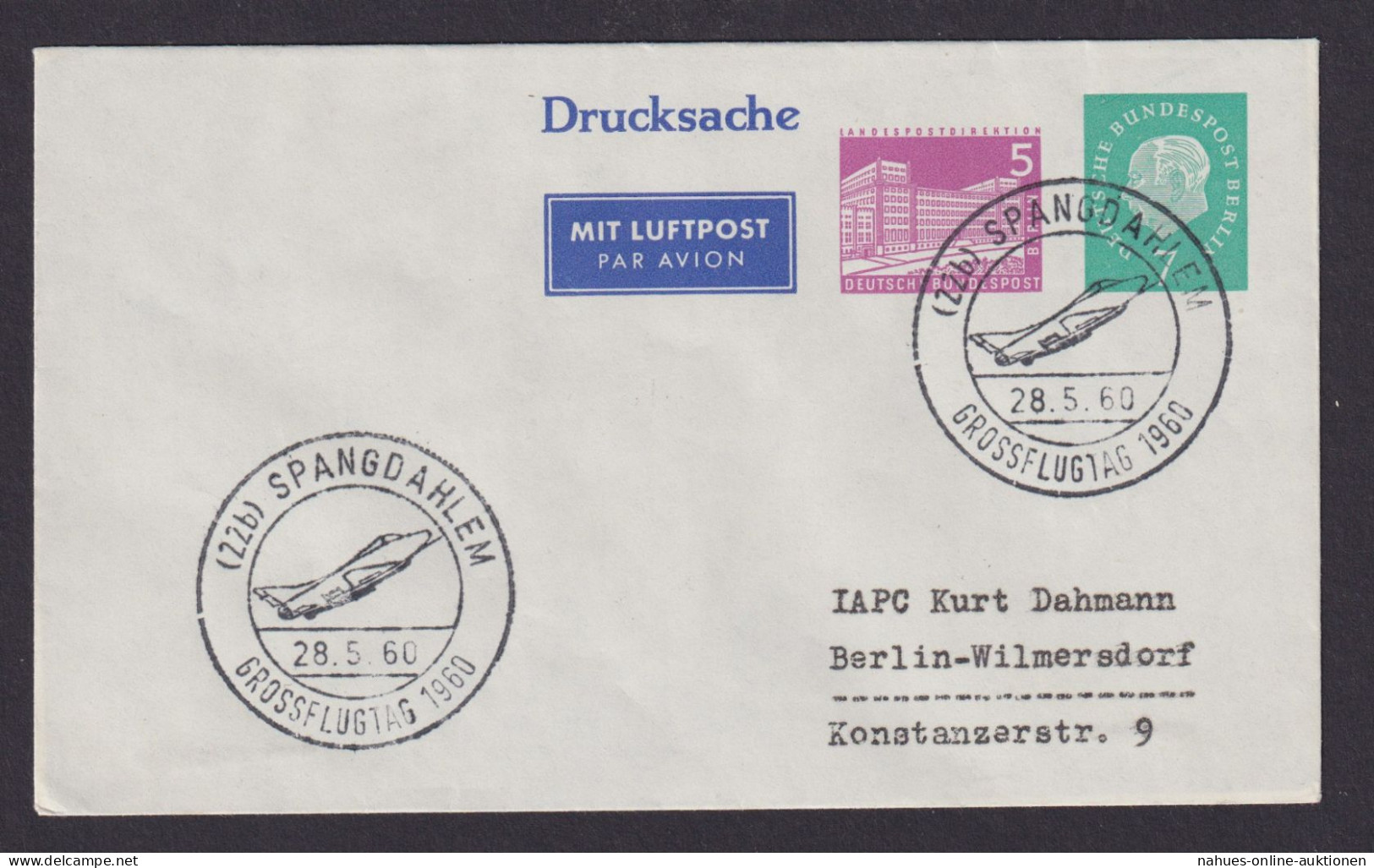 Flugpost Brief Air Mail Berlin Privatganzsache Berlin 2 WST Heuss + Bauten - Privé Postkaarten - Gebruikt