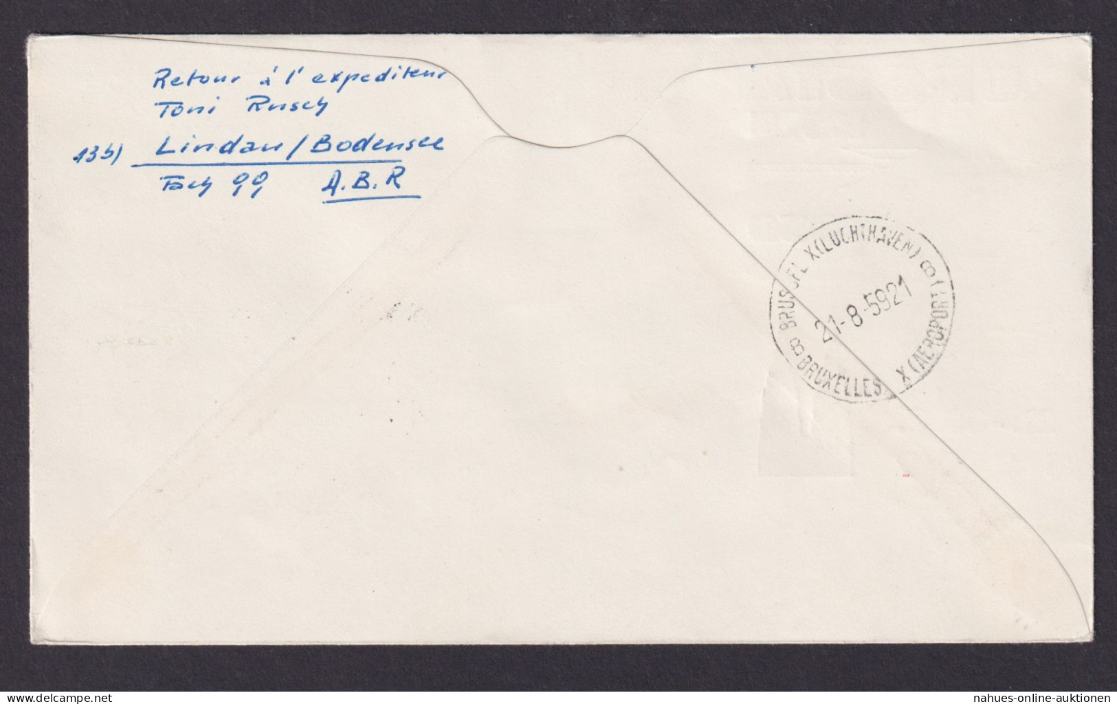 Flugpost Brief Sabena Düsseldorf Brüssel Belgien Luposta Philatelie Bund Heuss - Storia Postale