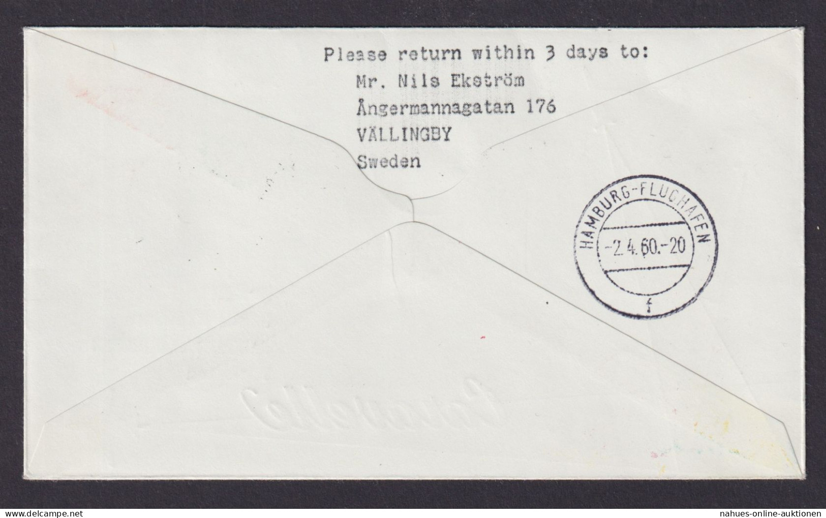 Flugpost Brief Air Mail SAS Caravelle Erstflug Oslo Norwegen Hamburg 1.4.1960 - Storia Postale