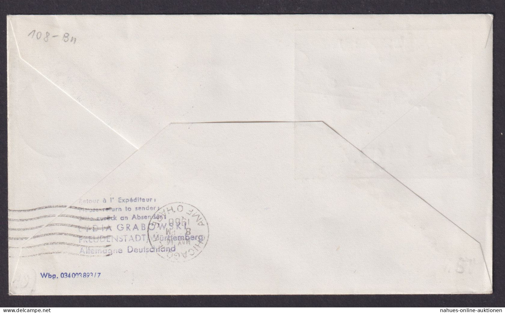 Flugpost Brief Air Mail Lufthansa LH 430 Frankfurt Chicago USA 6.5.1960 - Briefe U. Dokumente