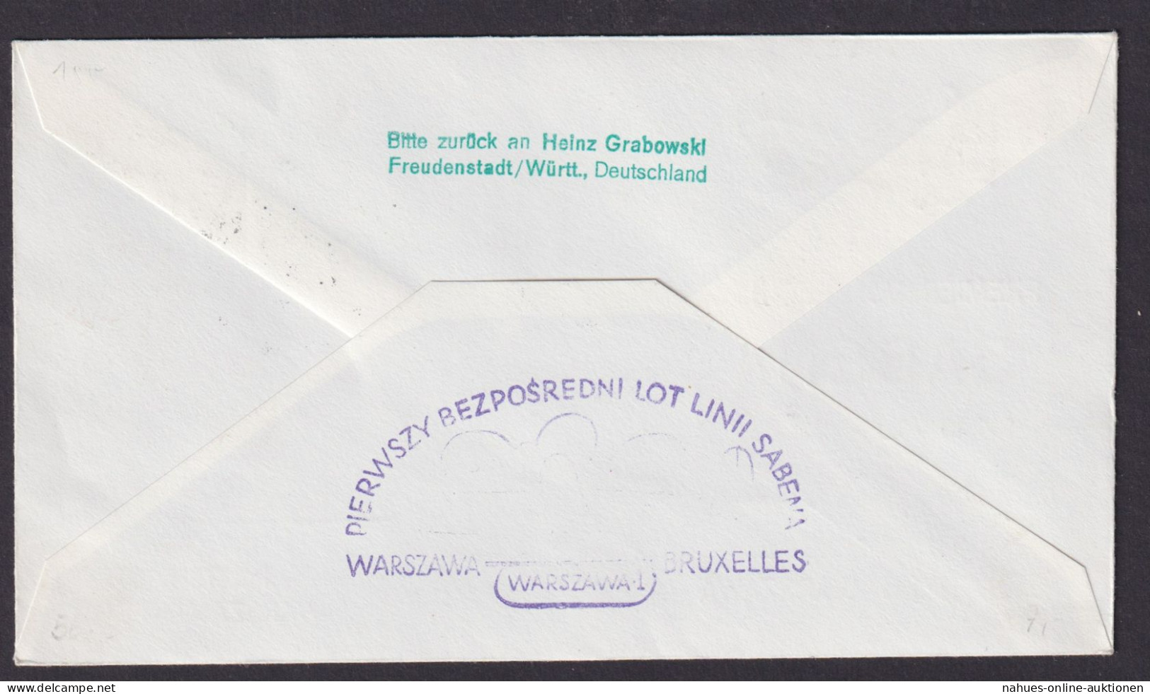 Flugpost Brief Air Mail Sabena Brüssel Warschau Polen Bund Freudenstadt - Autres & Non Classés