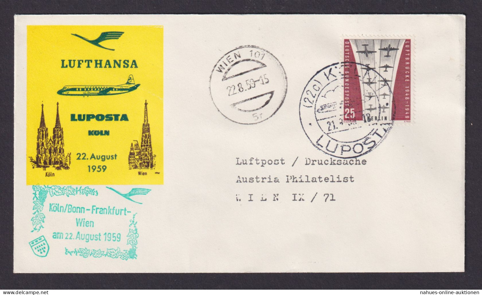 Flugpost Brief Air Mail Lufthansa LUPOSTA Philatelie Köln Nach Wien Österreich - Covers & Documents