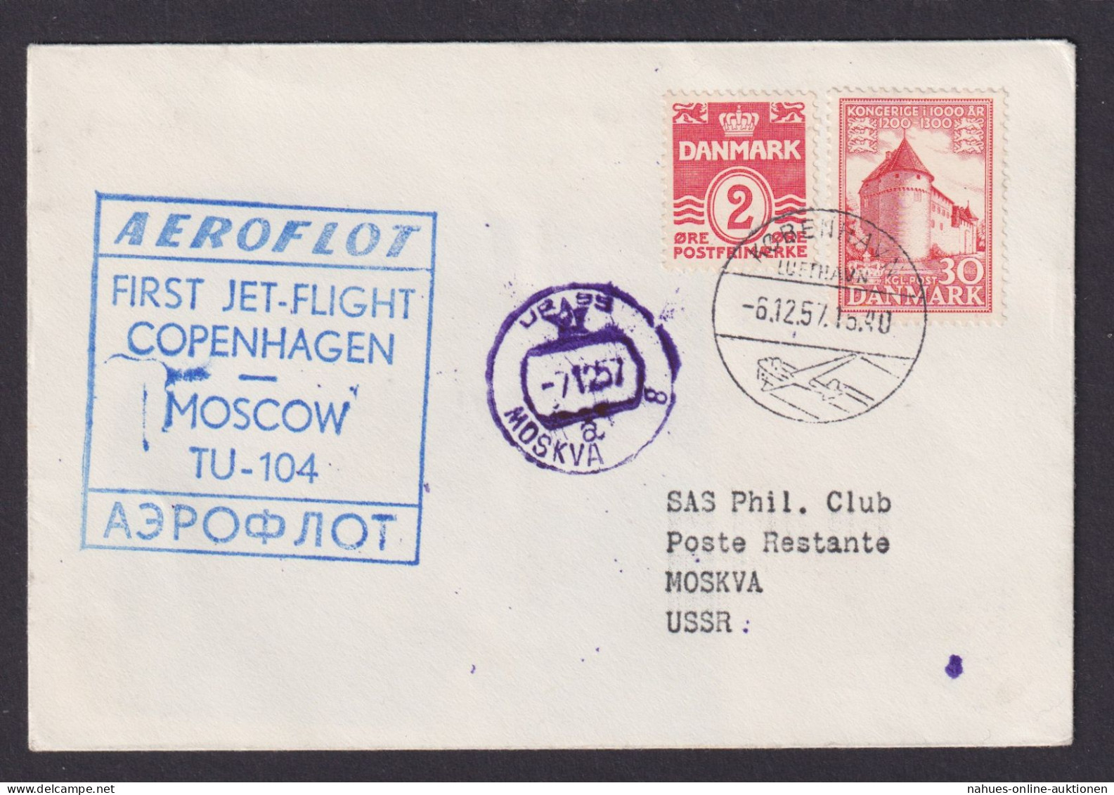 Flugpost Brief Air Mail Dänemark Aeroflot Kopenhagen Moskau Sowjetunion 6.12.57 - Briefe U. Dokumente