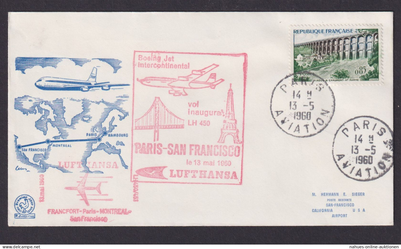 Flugpost Brief Air Mail Schöner Umschlag Lufthansa LH 450 Paris San Francisco - Brieven En Documenten