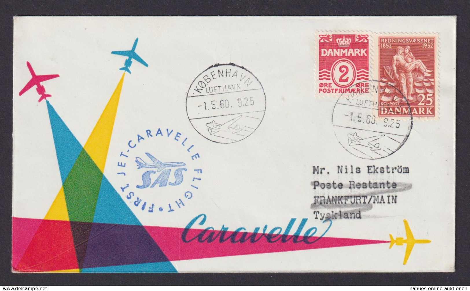 Flugpost Brief Air Mail Dänemark Erstflug Jet Caravelle Kopenhagen Frankfurt - Covers & Documents