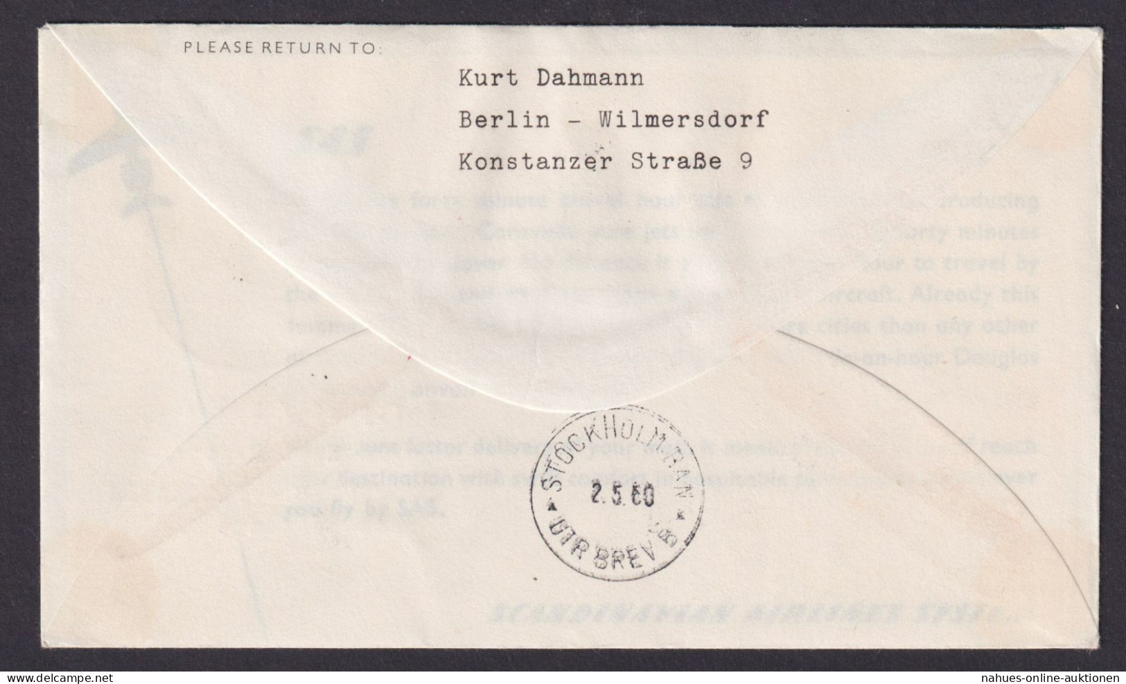 Flugpost Brief Air Mail Erstflug SAS Caravelle Frankfurt Kopenhagen Stockholm - Briefe U. Dokumente
