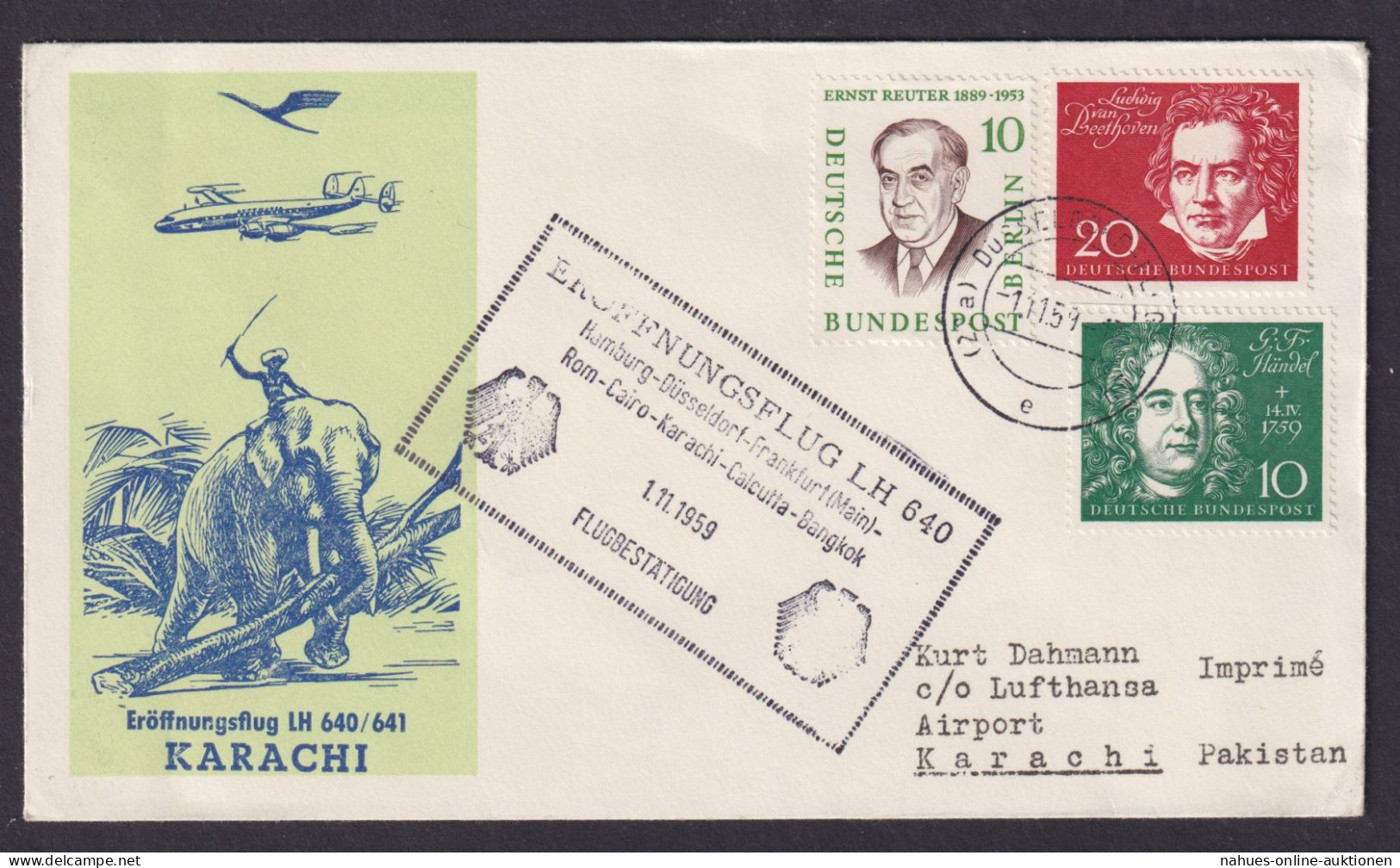 Flugpost Brief Air Mail Gute Destination Lufthansa LH 640 641 Karatschi Palistan - Covers & Documents