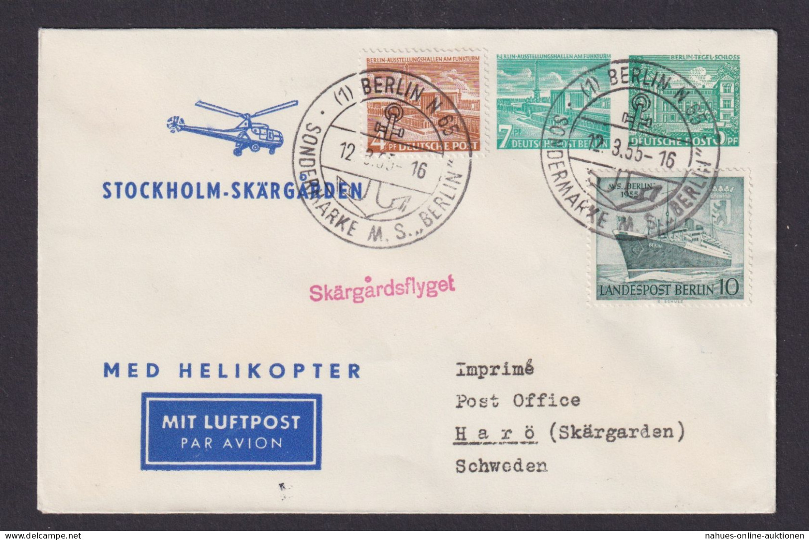 MED Helikopter Flugpost Brief Air Mail Berlin Privatganzsache 2 WST + ZuF Bauten - Briefe U. Dokumente