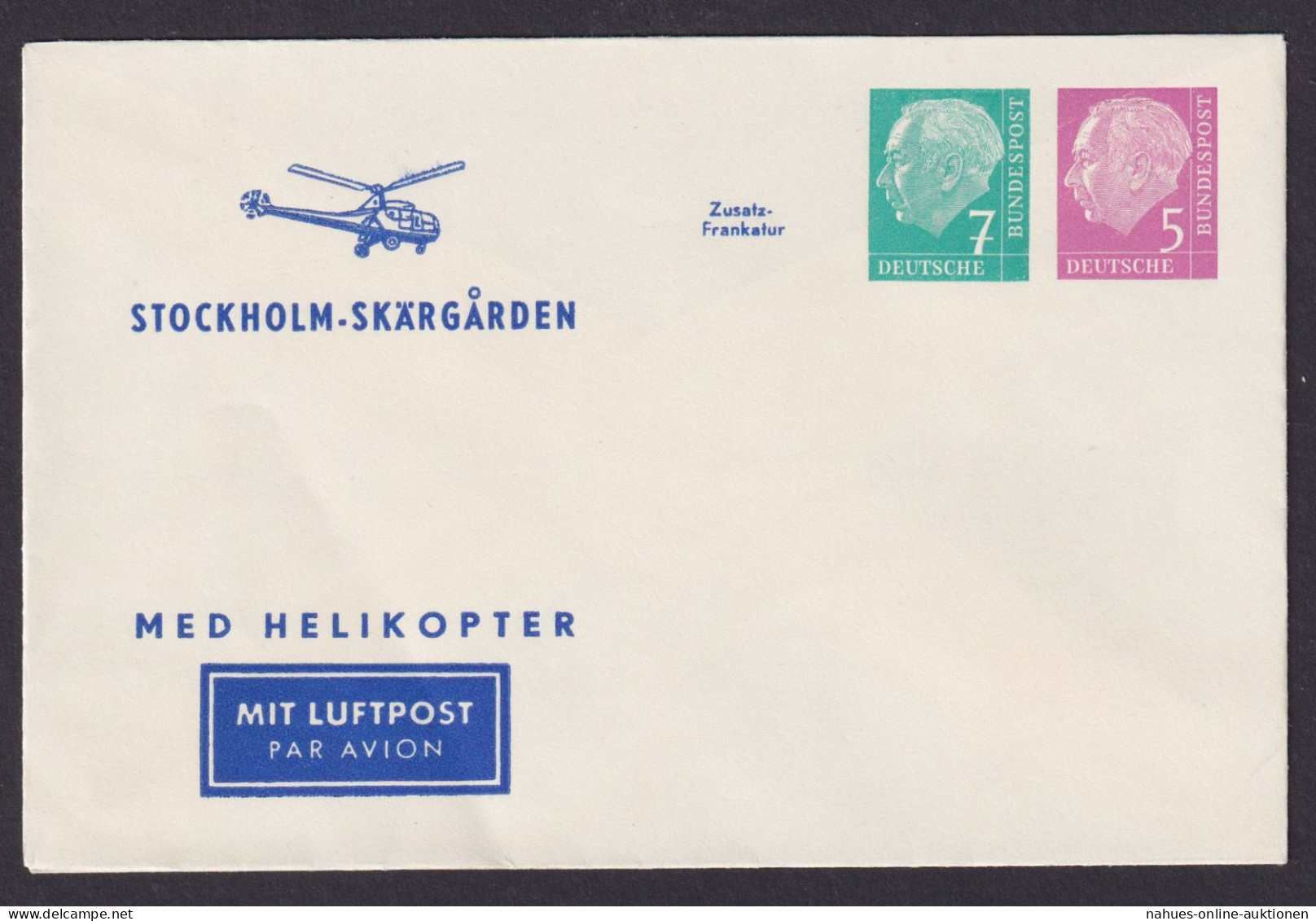 Flugpost Brief Air Mail Bund Privatganzsache 2 WST Heuss Stockholm Skärgarden - Sobres Privados - Nuevos