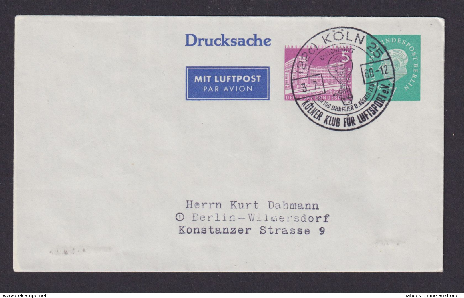 Ballon Flugpost Briefl Berlin Privatganzsache 2 WST Heuss ü Bauten Mit Schönem - Cartas & Documentos