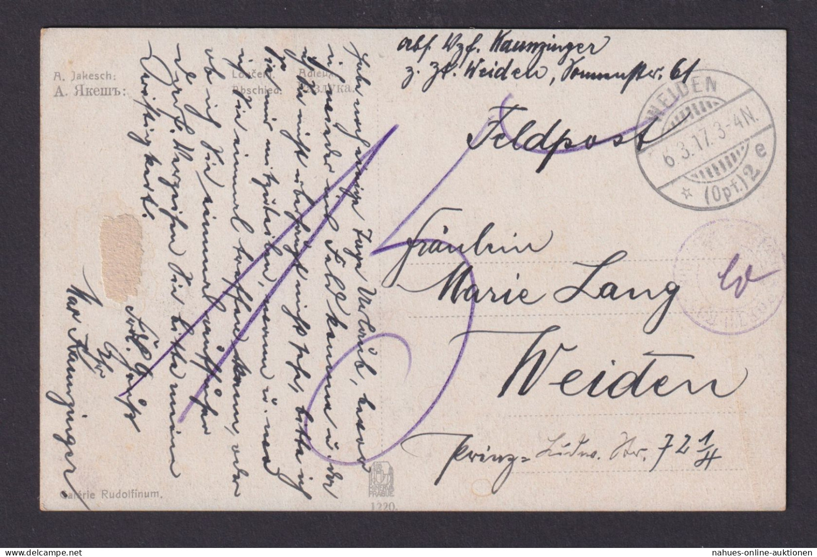 Briefmarken Deutsches Reich Feldpost Aber Nachgebühr 15 Auf Ansichtskarte - Lettres & Documents