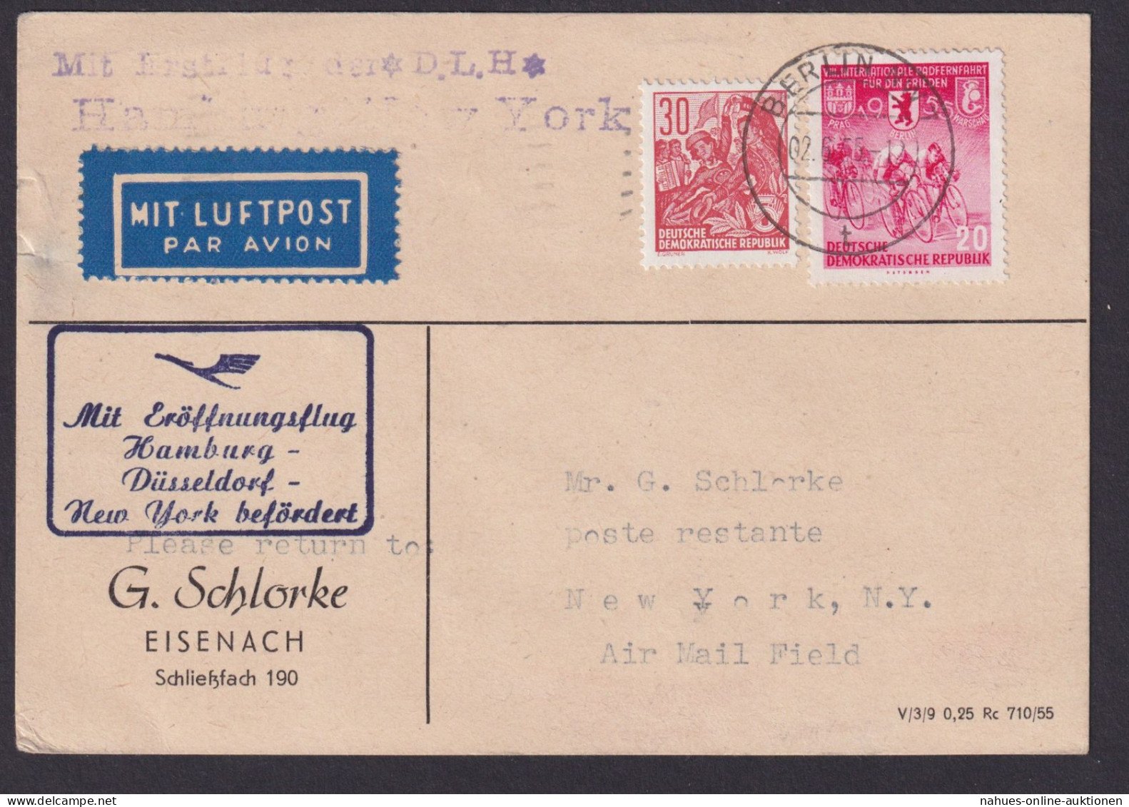 Flugpost Brief Air Mail Erstflug Lufthansa Hamburg New York USA Zuleitung - Briefe U. Dokumente