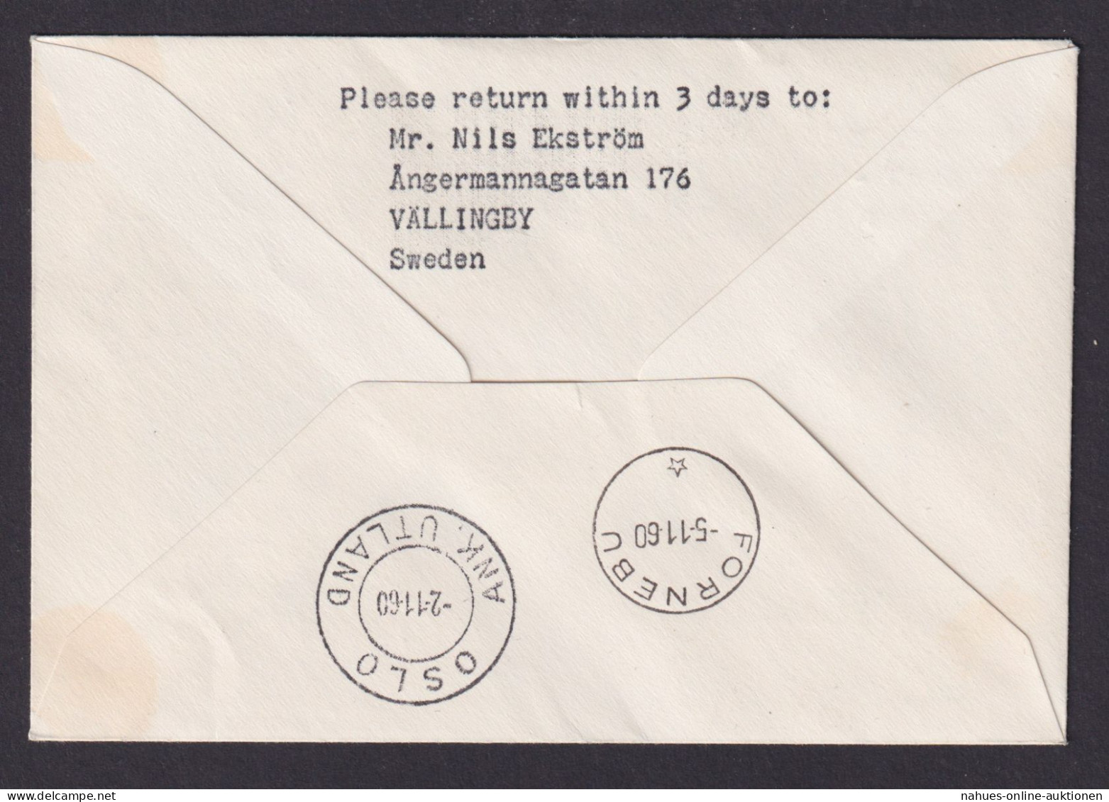 Finnland Flugpost Brief Air Mail Finnair Erstflug Helsinki Oslo Fornebu Norwegen - Aland