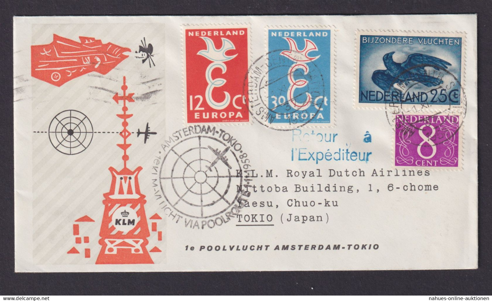 Nordpol Flugpost Brief Air Mail KLM Amsterdam Niederlande Erstflug Tokio Japan - Luchtpost