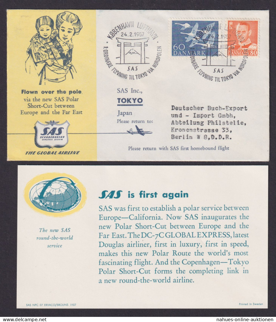 Polar Flugpost Brief Air Mail Dänemark SAS Kopenhagen Tokio Japan 24..2.1957 - Briefe U. Dokumente