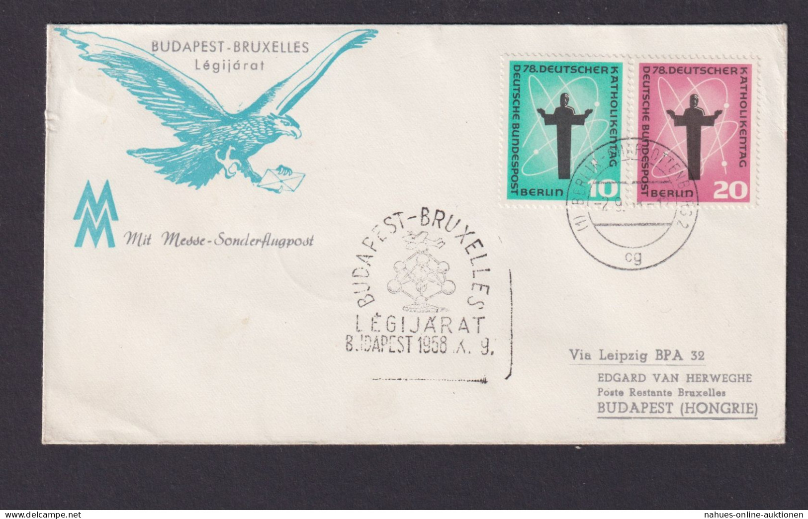 Flugpost Brief Air Mail Toller Umschlag Greifvogel Adler Budapest Ungarn Brüssel - Airplanes