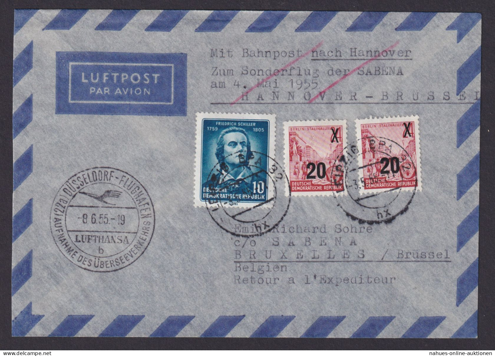 Bahnpost Flugpost Brief Air Mail Sollte Erst Mit Sabena Sonderflug Dann Lufhansa - Cartas & Documentos