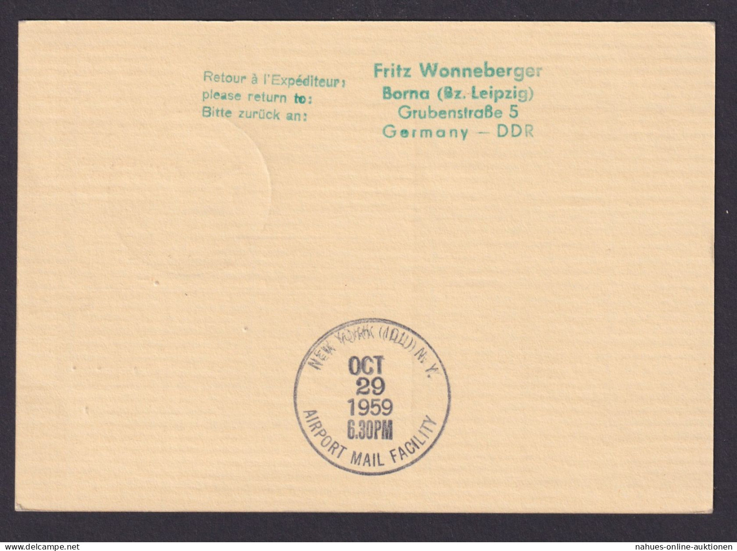 Flugpost Brief Air Mail Pan America Erstflug Amsterdam New York DDR Zuleitung - Cartas & Documentos