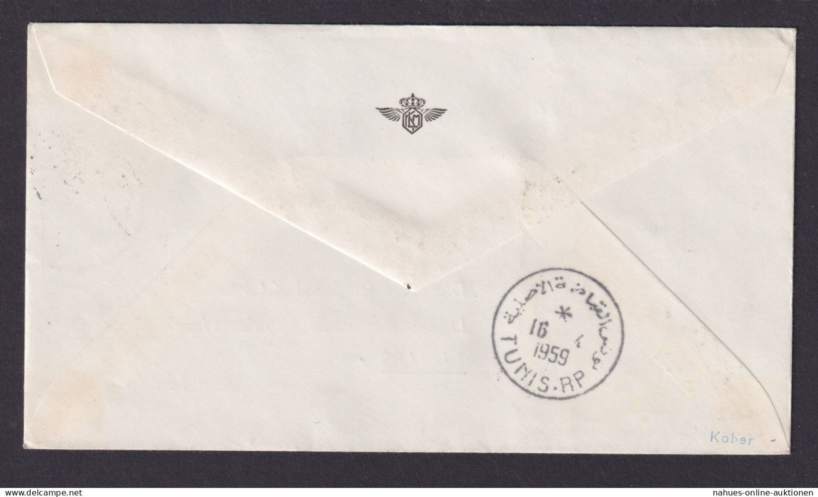 Flugpost Brief Air Mail KLM Amsterdam Niederlande Nach Tuinis Tunesien 16.4.1959 - Poste Aérienne