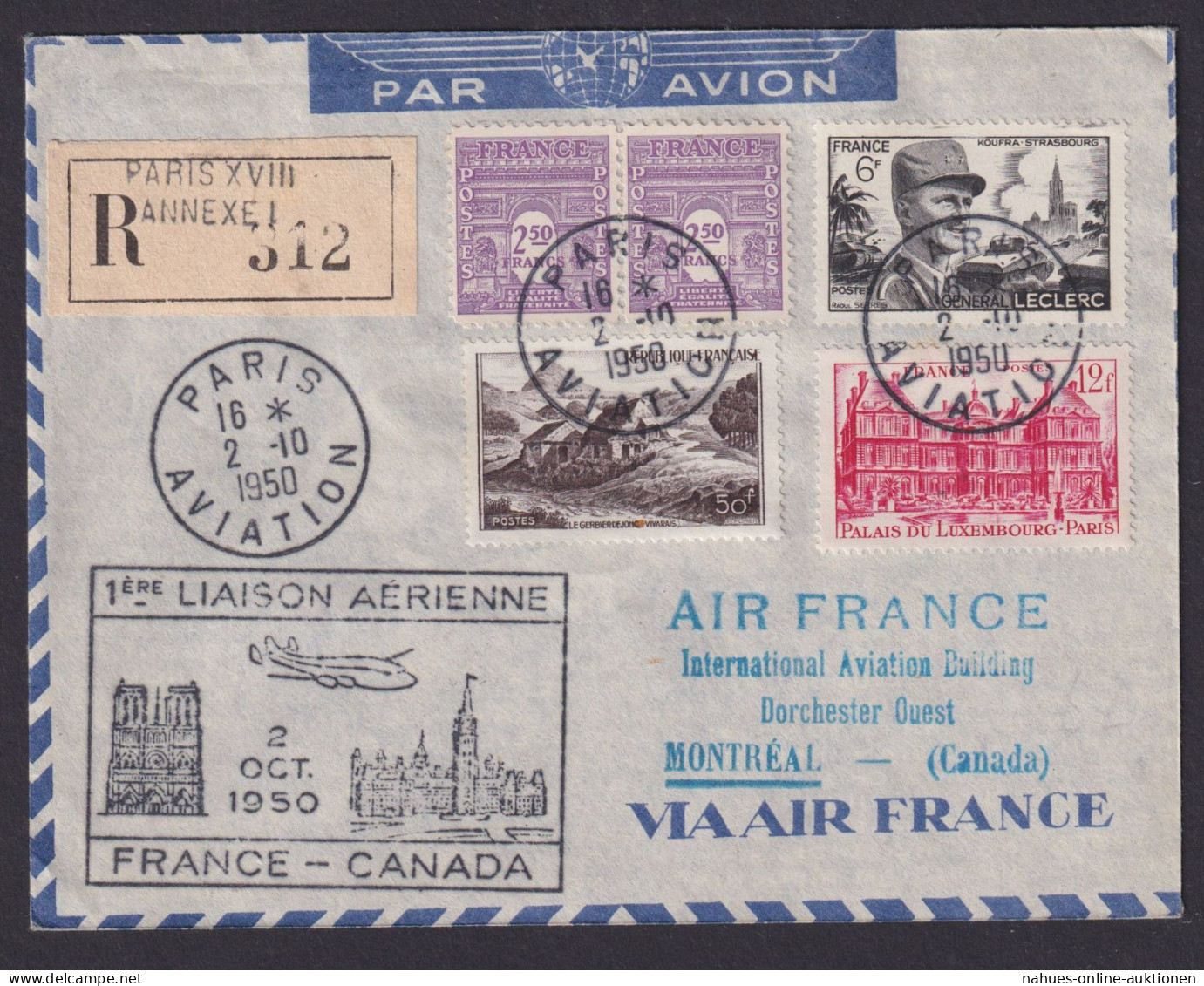 Flugpost Brief Air Mail Air France Paris Frankreich Montreal Kanada Einschreiben - Storia Postale