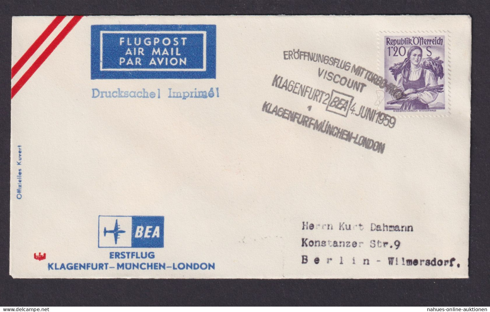 Flugpost Brief Air Mail Österreich Trachten BEA Erstflug Klagenfurt München - Covers & Documents