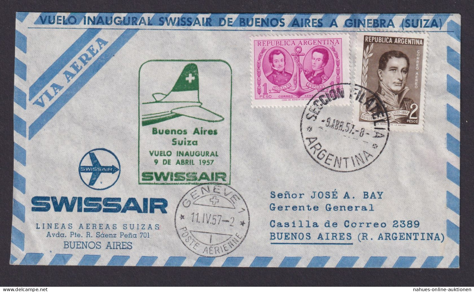 Flugpost Brief Air Mail Swissair Buenos Aires Argentinien Genf Schweiz - Cartas