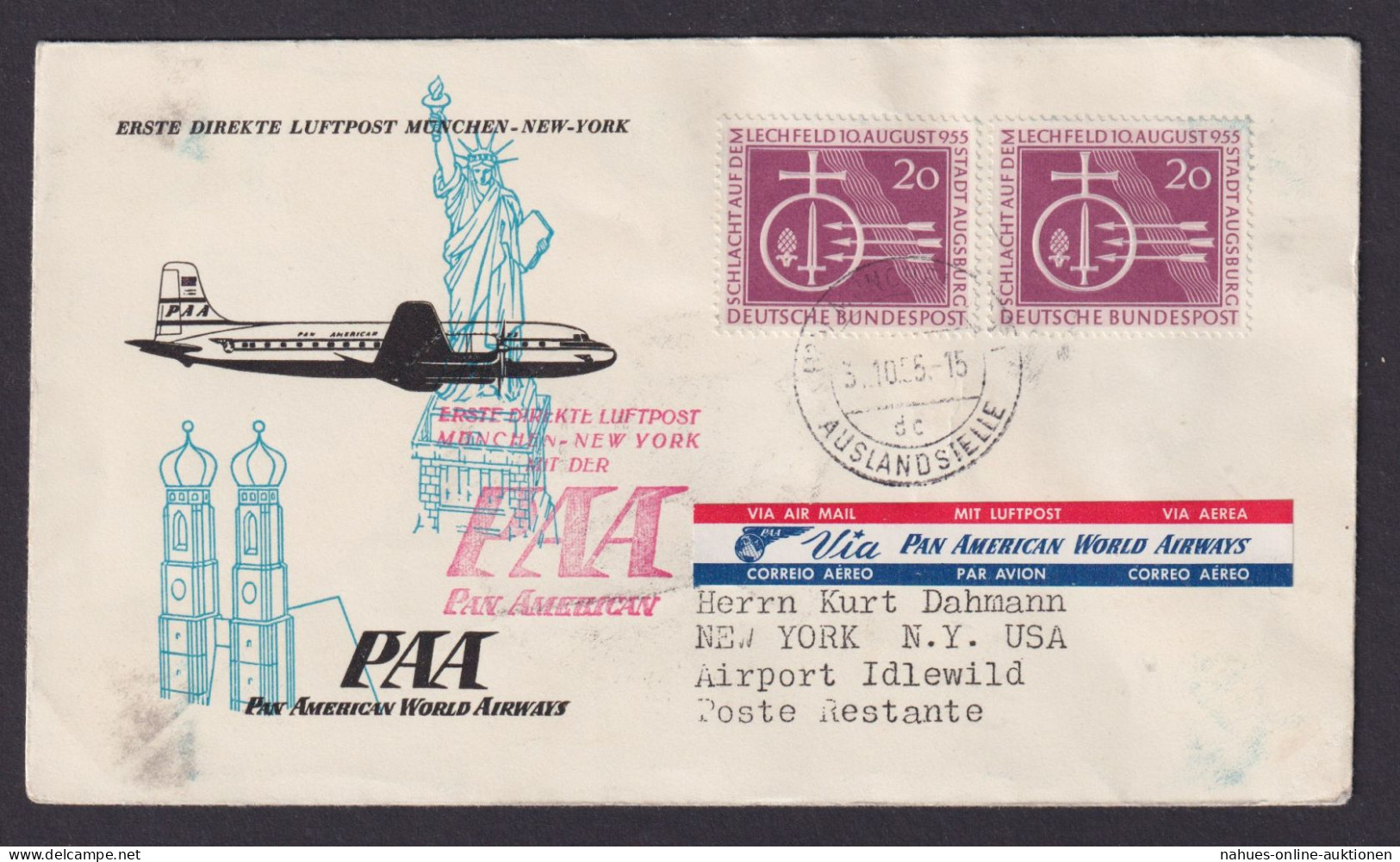 Flugpost Brief Air Mail Bund Schöne MEF 216 Erstflug Pan Amerika Zuleitung - Storia Postale
