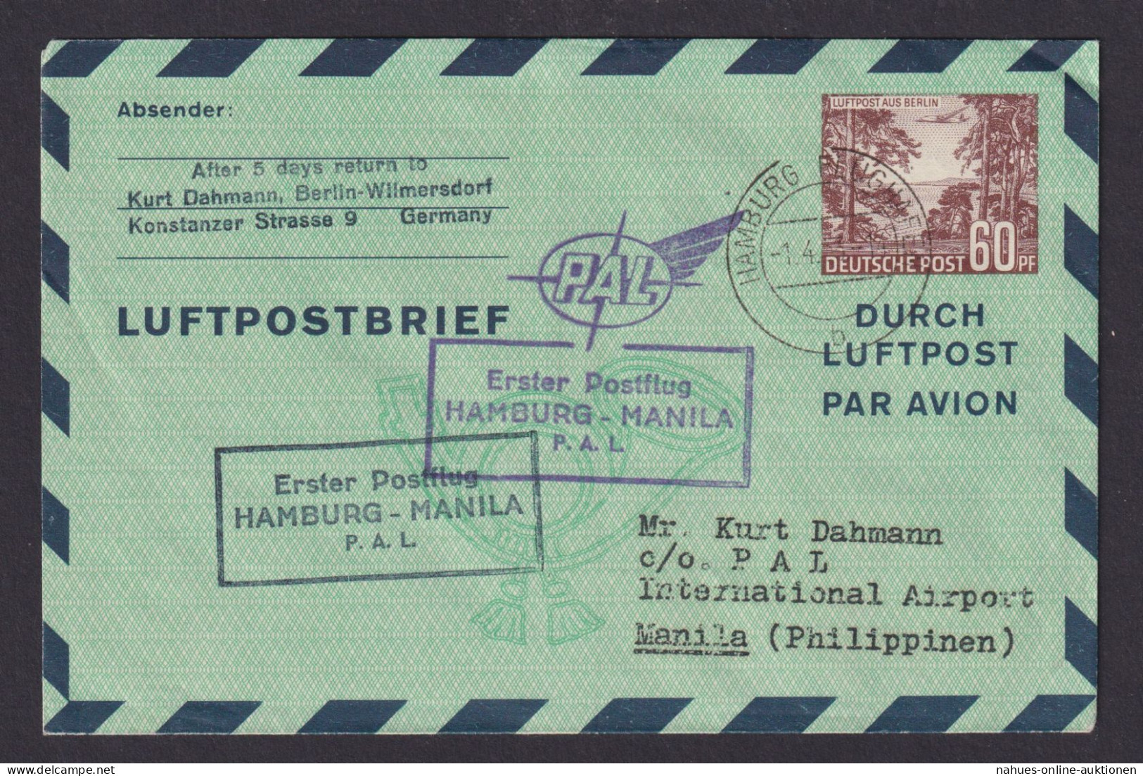 Flugpost Brief Air Mail Berlin Ganzsache Schöne Destination 1. Postflug Hamburg - Lettres & Documents