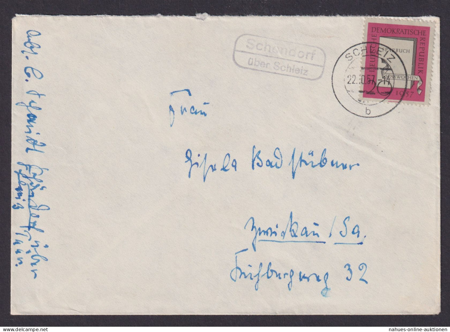 Briefmarken DDR Brief EF Landpoststempel Schöndorf über Schleiz Nach Zwickau - Covers & Documents
