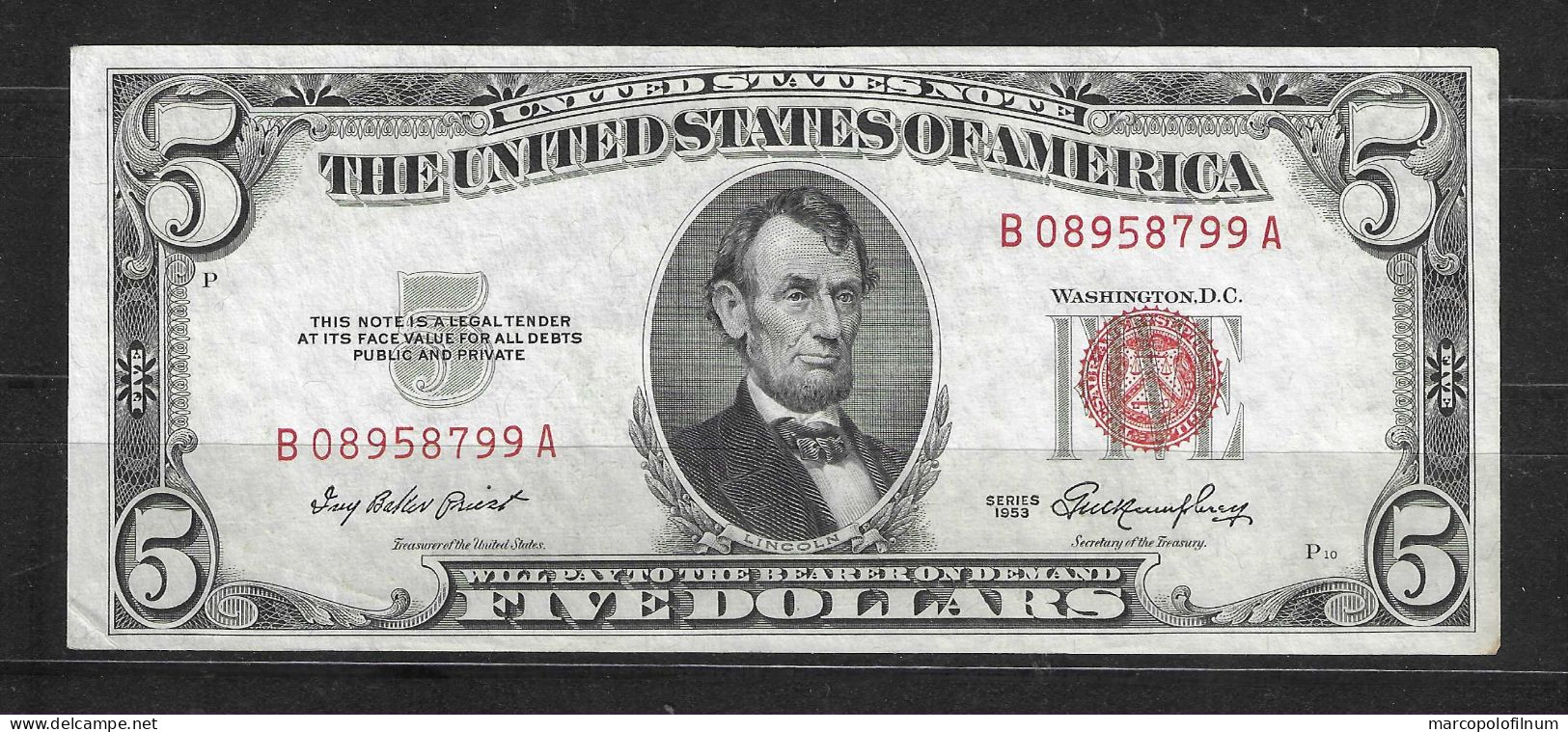 1953 - STATI UNITI D'AMERICA - 5 DOLLARI - CONDIZIONE: SPLENDIDA - - Billetes De Estados Unidos (1928-1953)