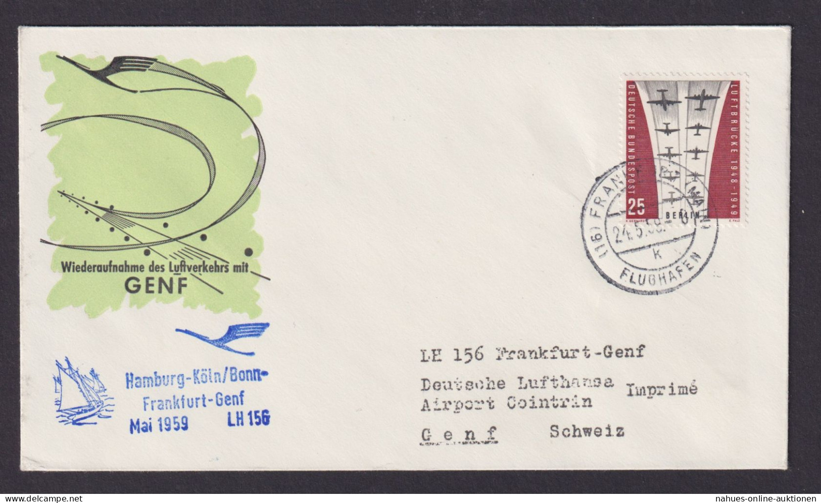 Flugpost Brief Air Mail Lufthansa Wiederaufnahme Des Flugverkehrs Mit Genf LH156 - Lettres & Documents