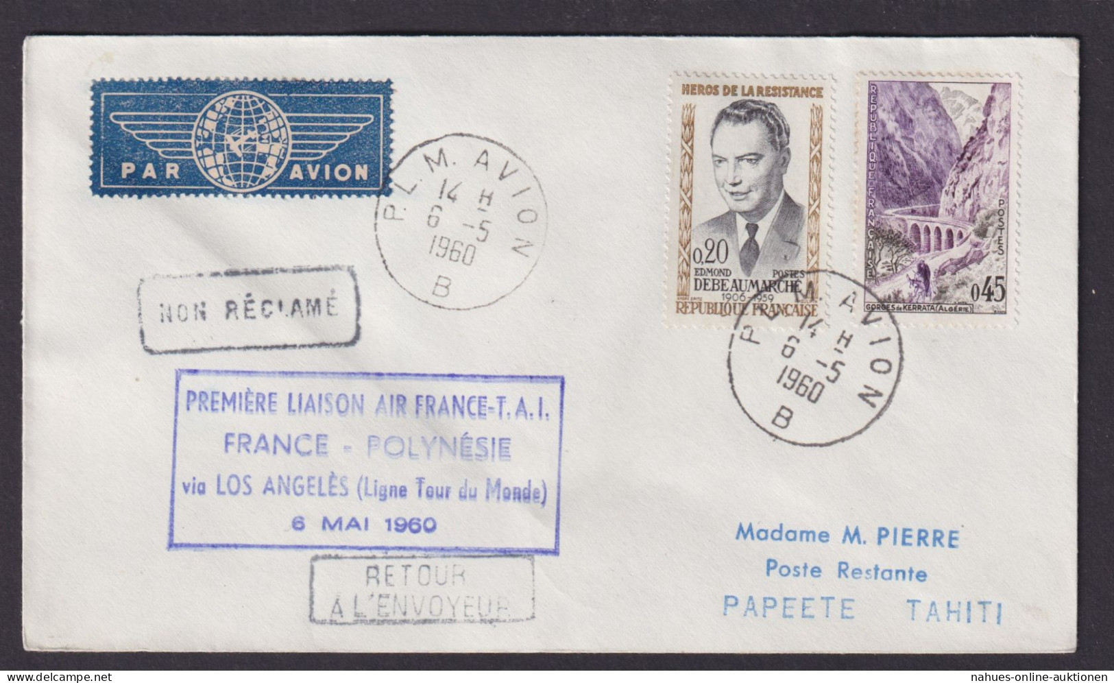 Flugpost Brief Air Mail Inter. Destination Frankreich Franz. Polynesien Papeete - Cartas & Documentos