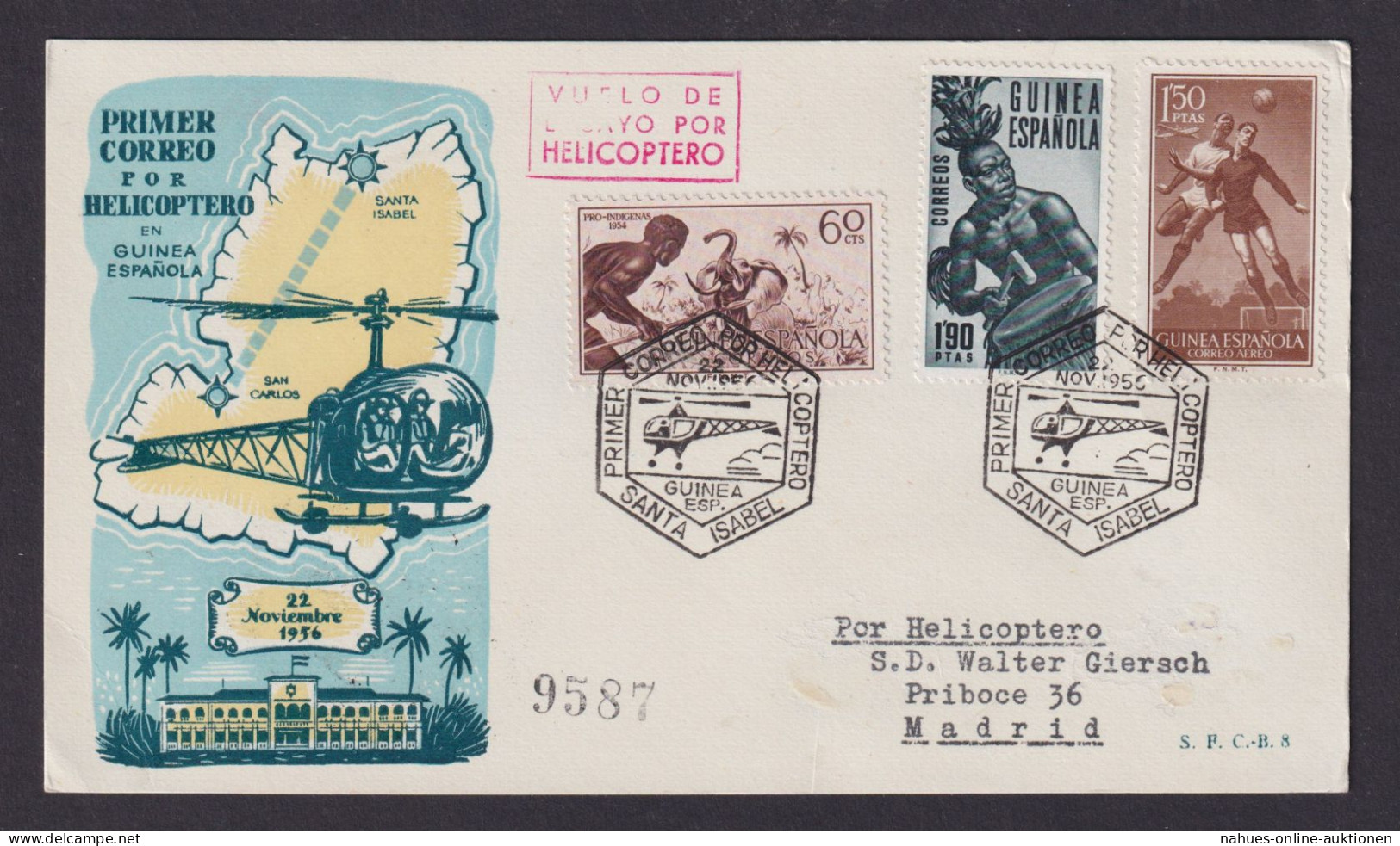 Helikopter Flugpost Brief Air Mail Spanisch Guinea Santa Isabel Madrid Spanien - Cartas & Documentos